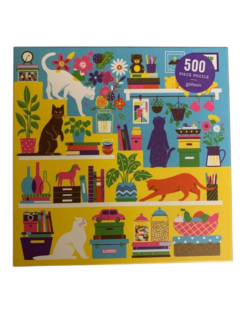 Galison Curious Cats and Plants 500 Jigsaw Piece-Complete-Vacation,Rainy Day